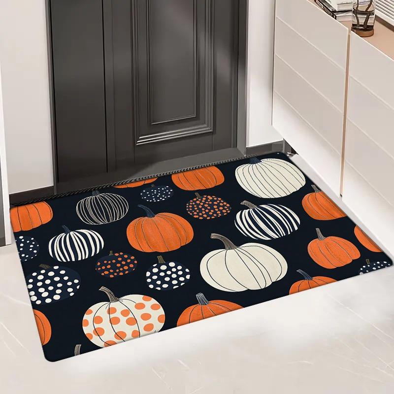 

1pc Thanksgiving Pumpkin Print Non-Slip Doormat - 0.47inch Thick Flannel, Machine Washable, Comfortable Floor Mat for Entryway, 40cm x 60cm