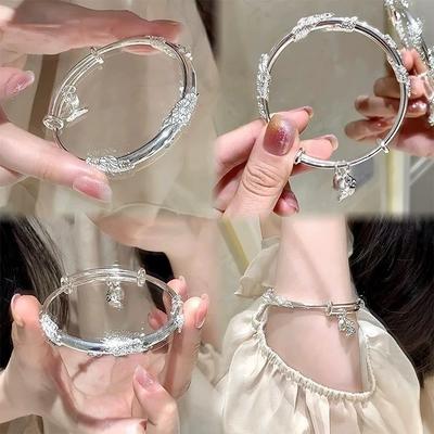 New Flowering Brocade Bracelet Women's Solid Flower Silk Bracelet Silver Jewelry for Girlfriend's Birthday Versatile Design Women's Jewelry