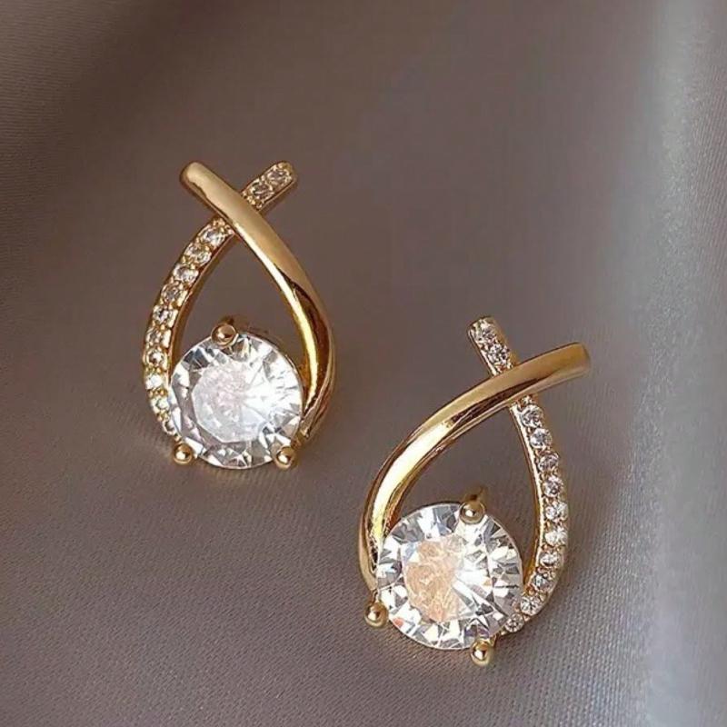 

1 пара Модные серьги-пусеты с перекрещенным лабрадоритом и стразами, Подходят для повседневной носки женщинами one-size золотой