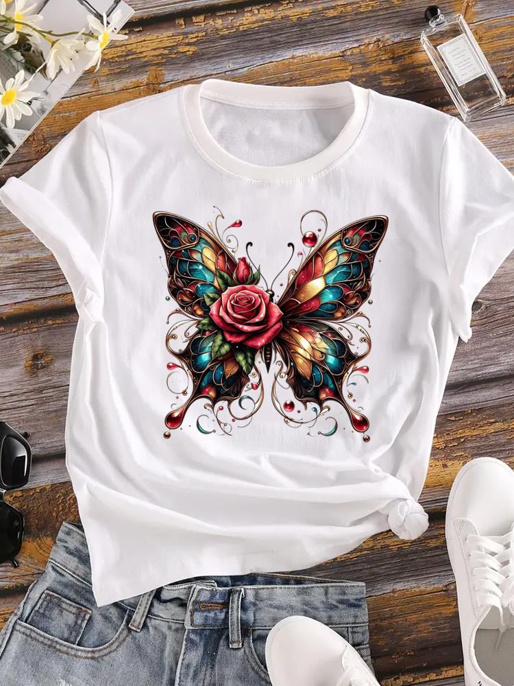 (Asian Size)  Tee Women love heart plant trend cute Clothing Casual Top Short Sleeve T Shirt Fashion Print Lady Female Graphic T-shirts