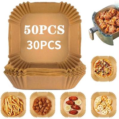 50/30 STÜCKE Küchenzubehör Luft Küchenutensilien Fritteuse Einwegpapier Gebäck- und Gebäckzubehör Quadratisch Rund Backunterlage