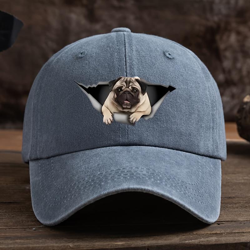 Ripped Pug Print Baseball Cap Men's Outdoor Hat Curved Brim Adjustable Peaked Hat Trend