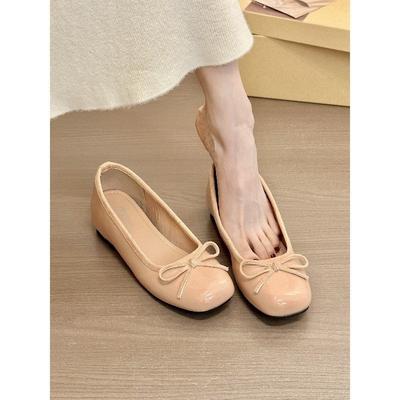 Milk Wants Naked Powder! Temperament Patent Leather Round Head Bow Inner Height-increasing Single Shoes Spring Thick-soled Mary Jane Shoes