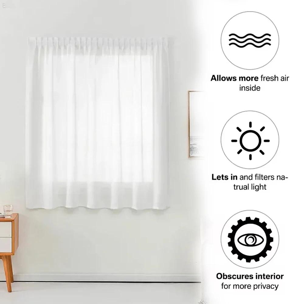 Semi Sheer Self-adhesive Curtain No Punching Installation Balcony Solid Color Gauze Privacy Drapes for Bedroom Window Blackout