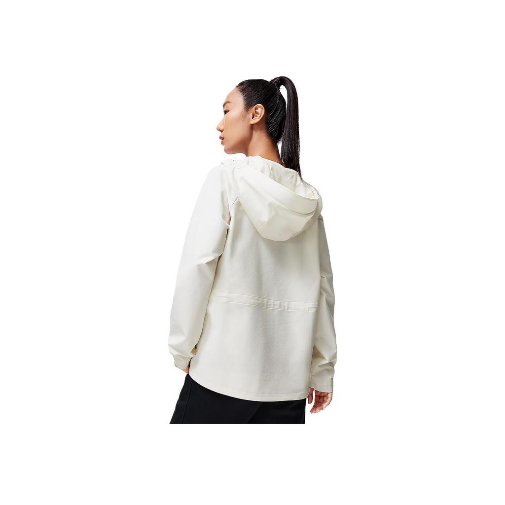 Li Ning Fitness Series Solid Color Hooded Long Sleeve Jacket Women jackets Champagne-White AFDT650-1