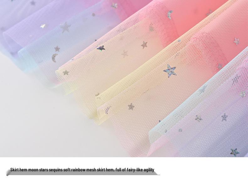 Children's Korean Style Rainbow Sequin Princess Dress - Short Sleeve for Summer, Long Sleeve for Spring/Autumn