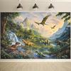 Klassischer Jurassic Dinosaurier Dschungel Kulisse Wasserfall und Berg Szene Hintergrundtuch für Kinderzimmer Dekoration