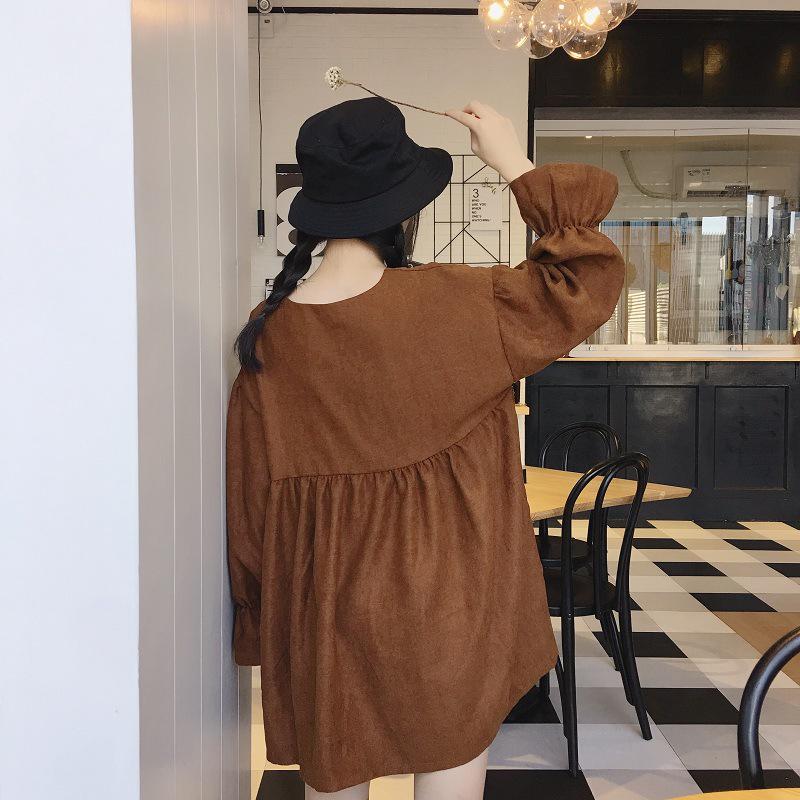 2025 Frühling/Herbst Damen Koreanisch-Japanischer Stil Schnürkleid Trompetenärmel Midi-Kleid