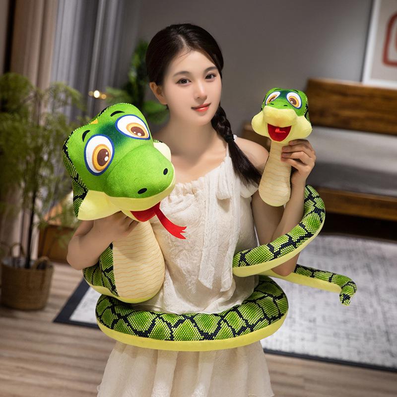 Cartoon cute sitting green snake doll plush toy zodiac snake doll children soothing pillow rag doll