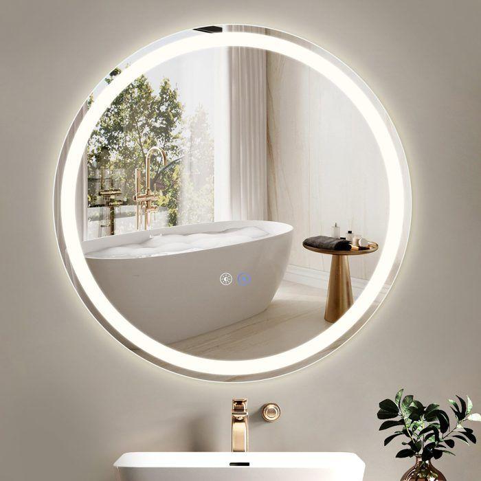 Miroir salle de bain - NETTLIFE - LED rond 70 cm - Dimmable 3000-6500K - Interrupteur tactile - Antibuée IP44
