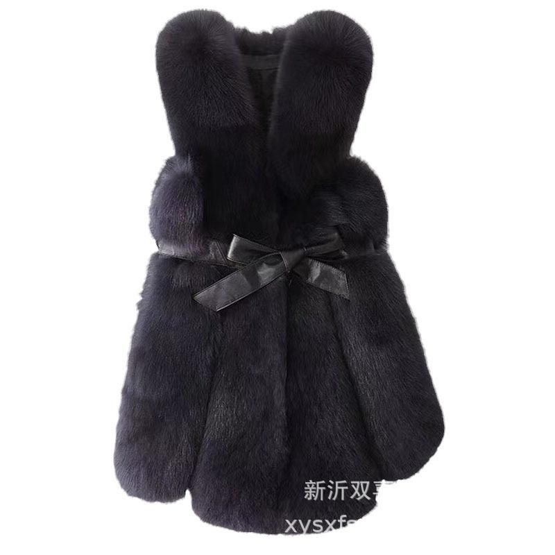 Autumn and winter new warm casual fur vest women's medium and long imitation fox hair splicing vest