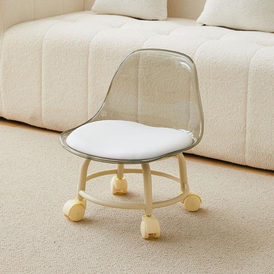 Acrylic Low Stool with 360 Degrees Swivel Wheels Faux Leather Cushion Roller Seat with Backrest Heavy Duty Rotating Mini Chair Seating Stool