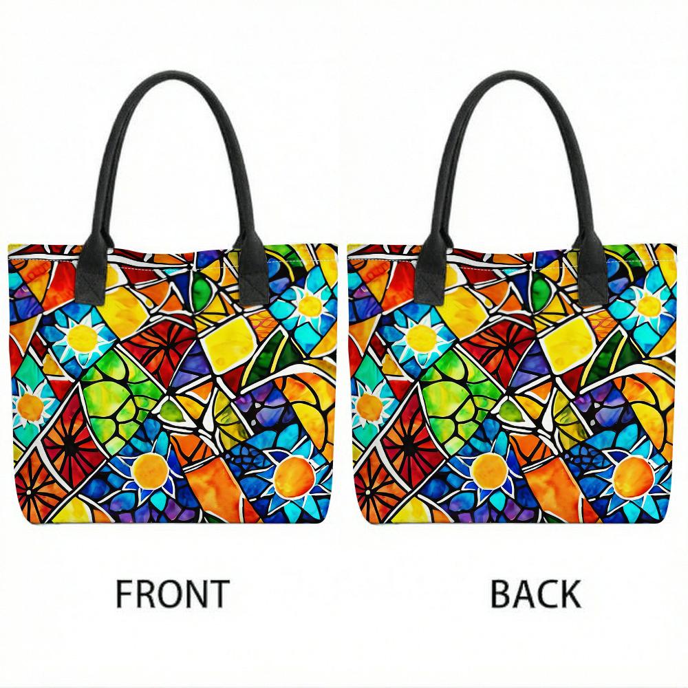 Colorful Stained Glass Pattern Large Tote Bag for Daily Use