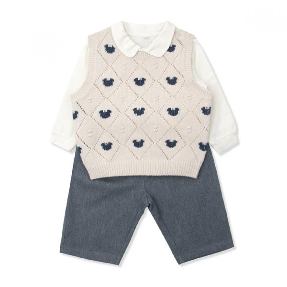 Organicmom Knit Vest Long Pants Set 3pcs  Mist3p01 No. 80