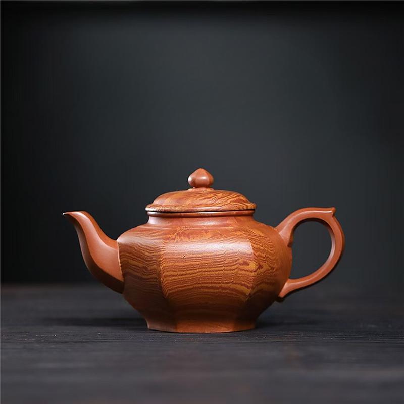 

300 мл чайники из фиолетовой глины Исин, ручной работы, шестиугольный чайник с изображением смеющейся сакуры, сырой руды, закрученный глиняный чайник, чайный сервиз Zisha, подарок