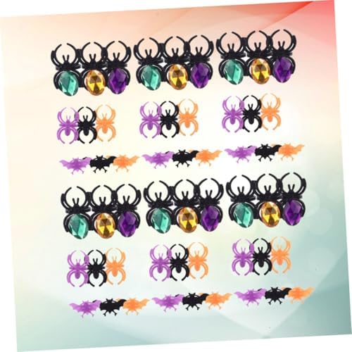 HONITANO 60Pcs Halloween Plastic Rings Spider Bat Design Kids Party Favors Random Color