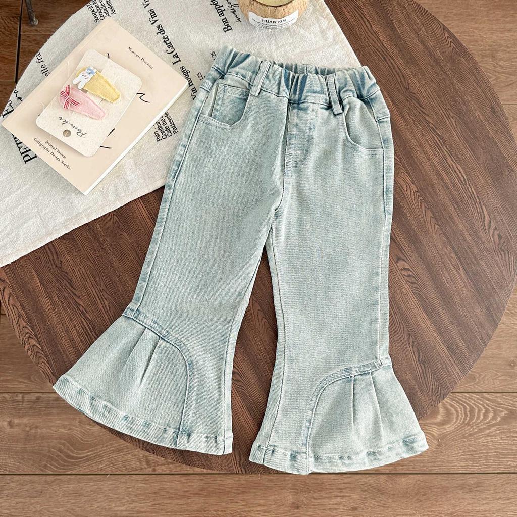 Korean Girls' Cute Cartoon Cardigan & Flared Jeans Set for Autumn