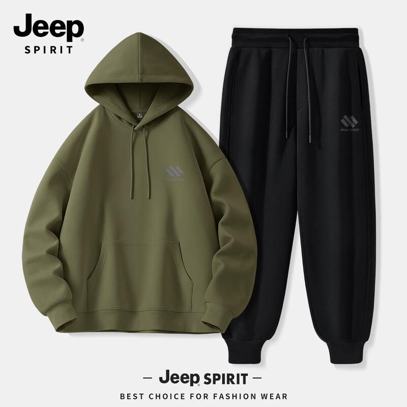 

JEEP SPIRIT Men s Relaxed Fit Hooded Sweatshirt & Jogger Set M