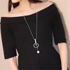 Women Fashion Imitation Pearl Circle Bar Pendant Sweater Chain Necklace Jewelry