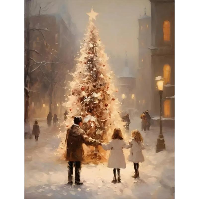 Retro Weihnachts-Wandkunst Leinwandbild Winter Weihnachtsmann Elch Schneemann Baum Geschenke Heimdekoration
