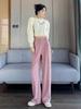 Meilade Autumn Winter Chinese Style Pao Kuao Fleece-Lined Sherniel Wide Leg Pants Women High Waist Drop Crotch Straight Leg Casual Trousers