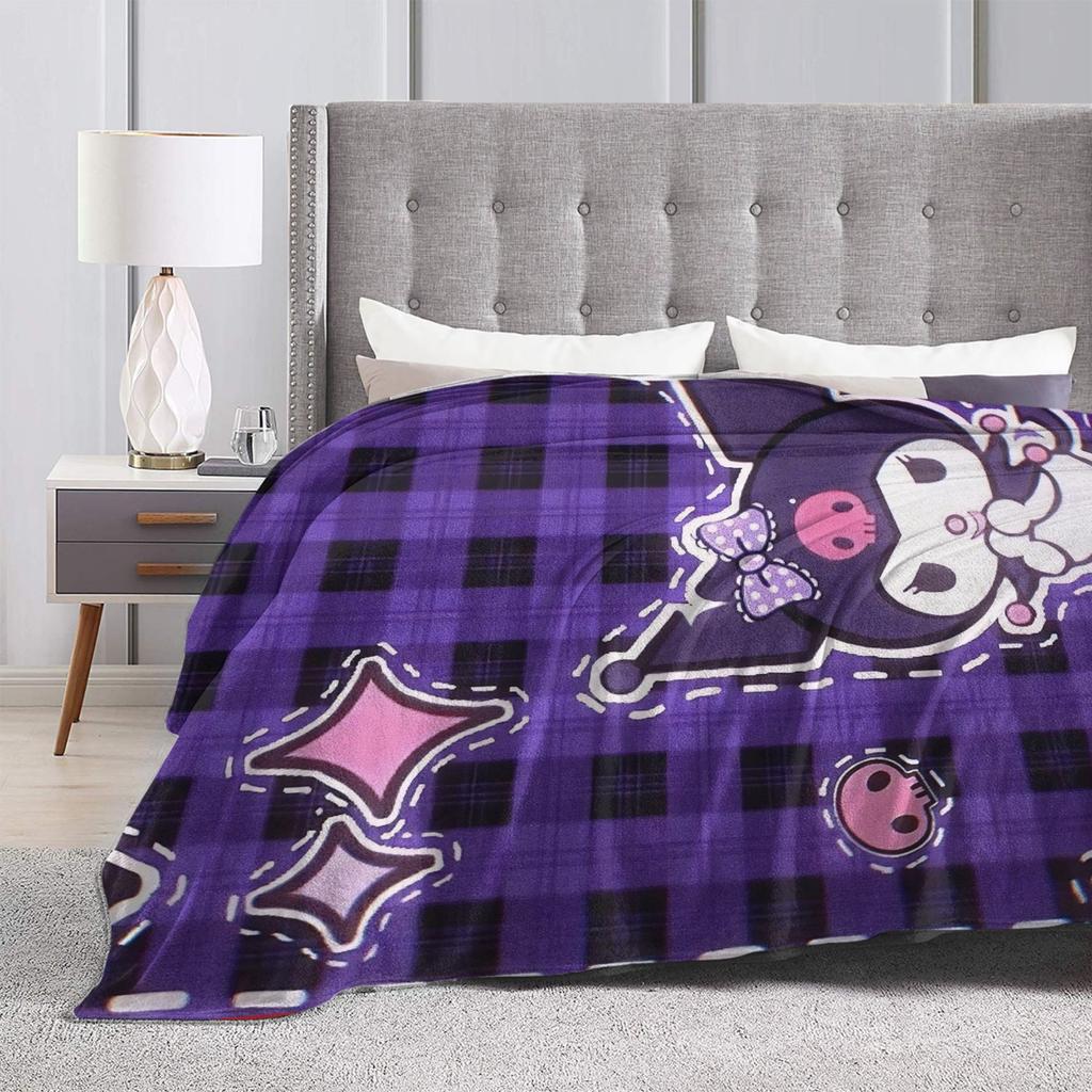 Kuromi Halloween Plaid Blankets Fleece Summer Portable Super Warm Throw Blanket for Home Bedroom Rug Piece