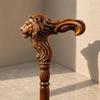Hand Carved Lion Head Walking Stick Handmade Wooden Gentleman Cane Luxury Collectible Mobility Aid Grandpa Gift Travel