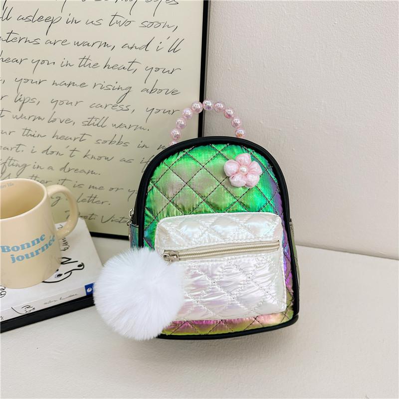 Backpack Gradient Kids With Faux Pearl Handheld Plush Ball And Flower Decoration