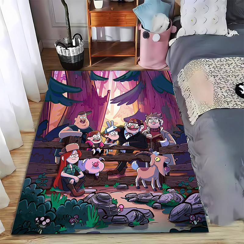 Gravity Falls Cast Poster Dipper Mabel Stan Waddles Forest Fence Pink Sky decorative rug for living bedroom hallway printed floor mat cozy home gift