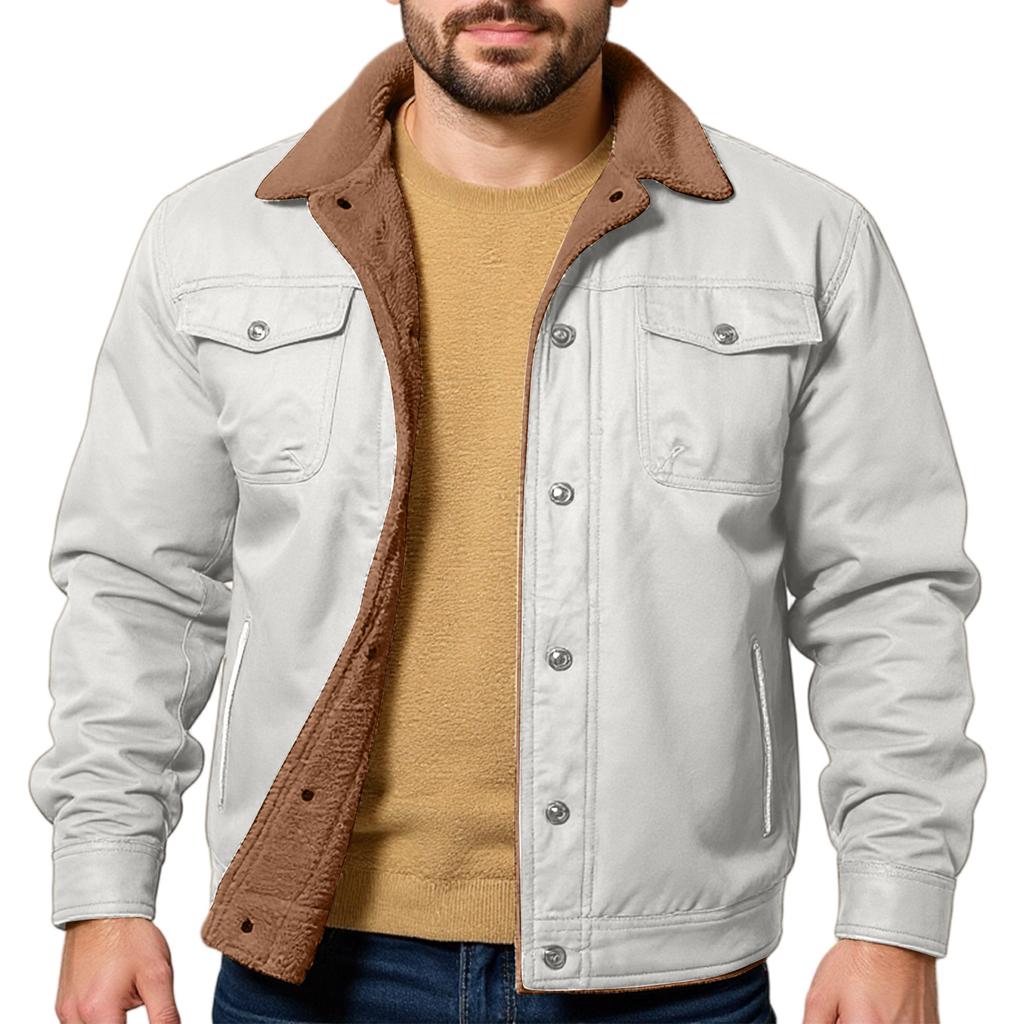 Men's Outdoor Casual Loose-Fit Fleece-Lined Cotton Work Jacket