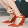 Fashion Red Cherry Wedge High Heels 2025 Pointed Toe Sexy Fashion Pumps Old Money Shoes For Women Ladies