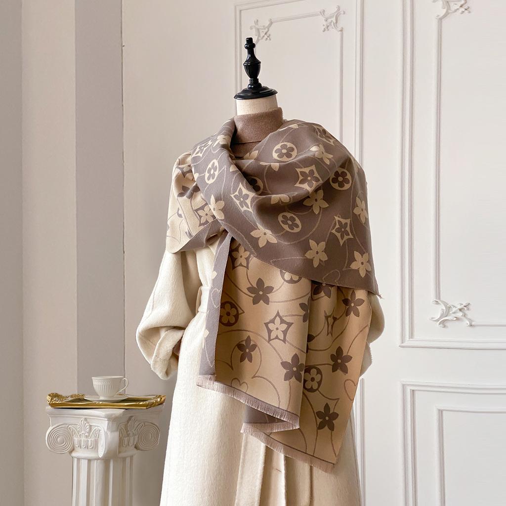 Luxury Women Two-Sided Print Scarf Soft Warm Pashmina Flower Shawl Winter Outdoor Coldproof Windproof Blanket Scarf