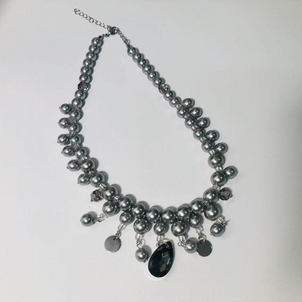 Fashion Water Drop Pendant Neckchain Grey Pearl Women's Clavicle Chain  Jewelry  Accessories
