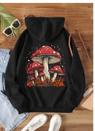 Fashion Women's T-Shirt Red Mushroom Personality Graphical Hoodie For Loose Sweatshirts Casual Sweatshirts Fashion Hooded