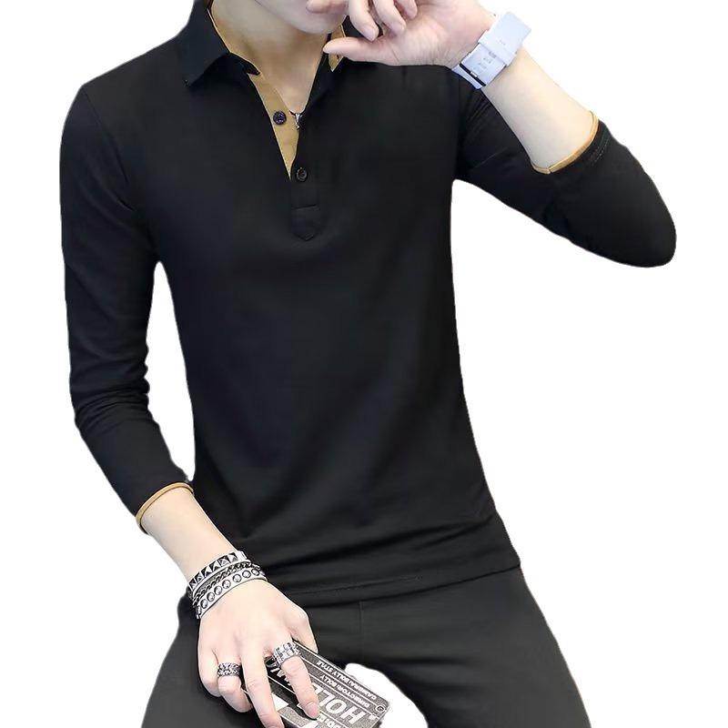 Men's Solid Color Lapel Polo Shirt - Autumn Long-Sleeved Business Casual Top