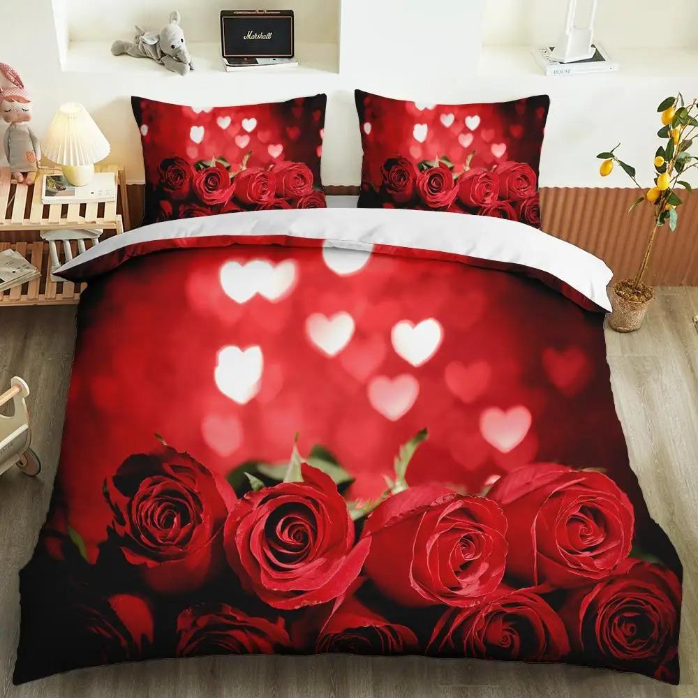 Red Rose Duvet Cover Collection Full Size Microfiber Red Flower Quilt Cover For ValentineS Day MotherS Day Wedding Soft Bedding Collection