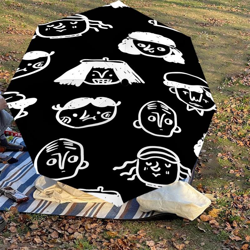1PC faces pattern Umbrella-8-Rib Reinforced Portable Folding Travel Suitable for All Seasons Outdoor Daily Use-J319