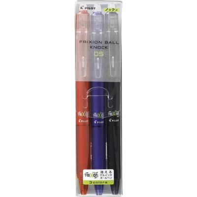 Pilot Frixion Ball Knock Radierbarer Kugelschreiber 3 0,5 mm Stifte, Farben, LFBK-69EF-3C