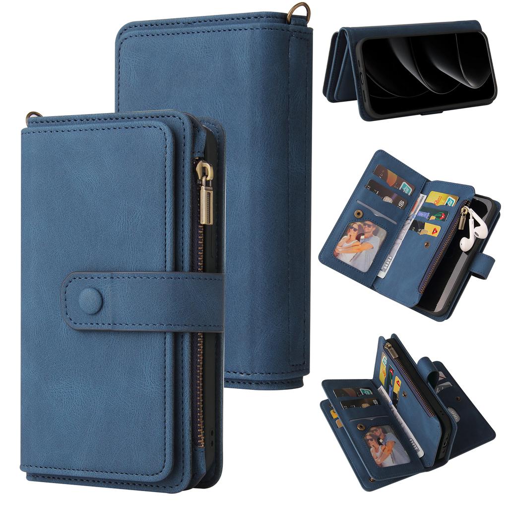 Flip Zipper Magnetic Card Solt Leather Wallet Case For iPhone 17 Pro Max 16 Plus 15 Plus 14 13 12 11 Shockproof Hand Strap Cover