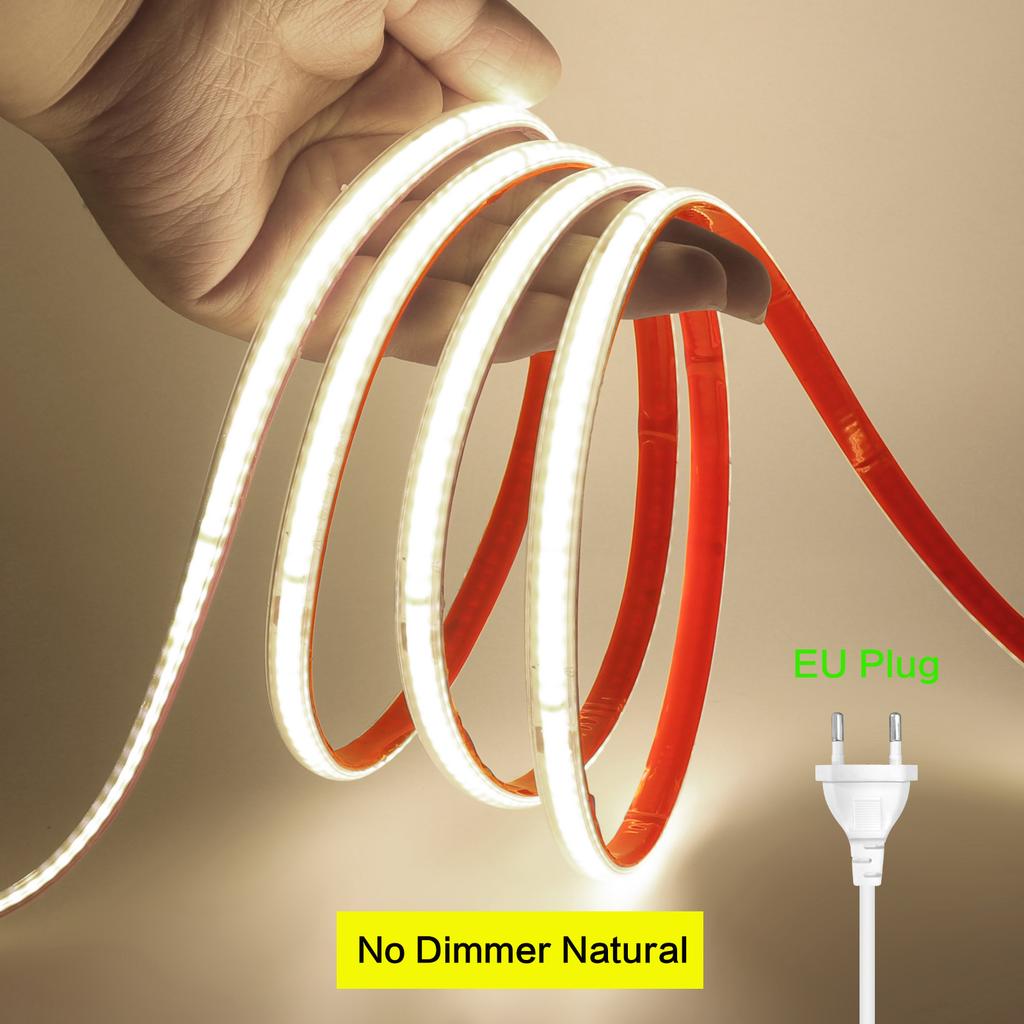 220V Dimmable COB LED Strip Kit 240 LEDs M Waterproof Flexible Neon Tape White Warm Natural Light for Home