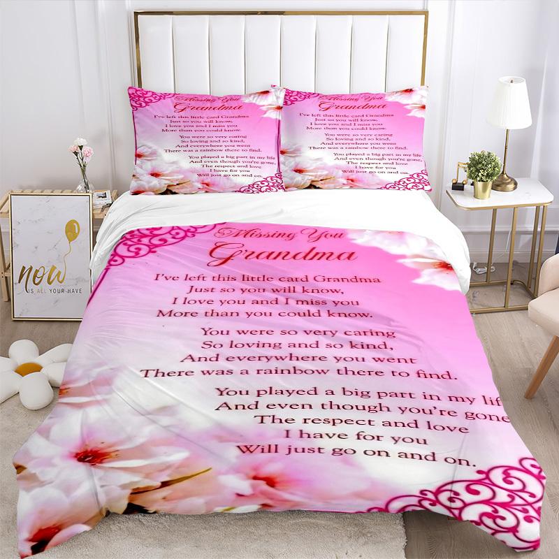 3PCs Grandparent Love Design Cover Set, Breathable Fabric, Machine Washable (1 Duvet Cover + 2 Pillowcases) (Without Quilt) Yy250911160