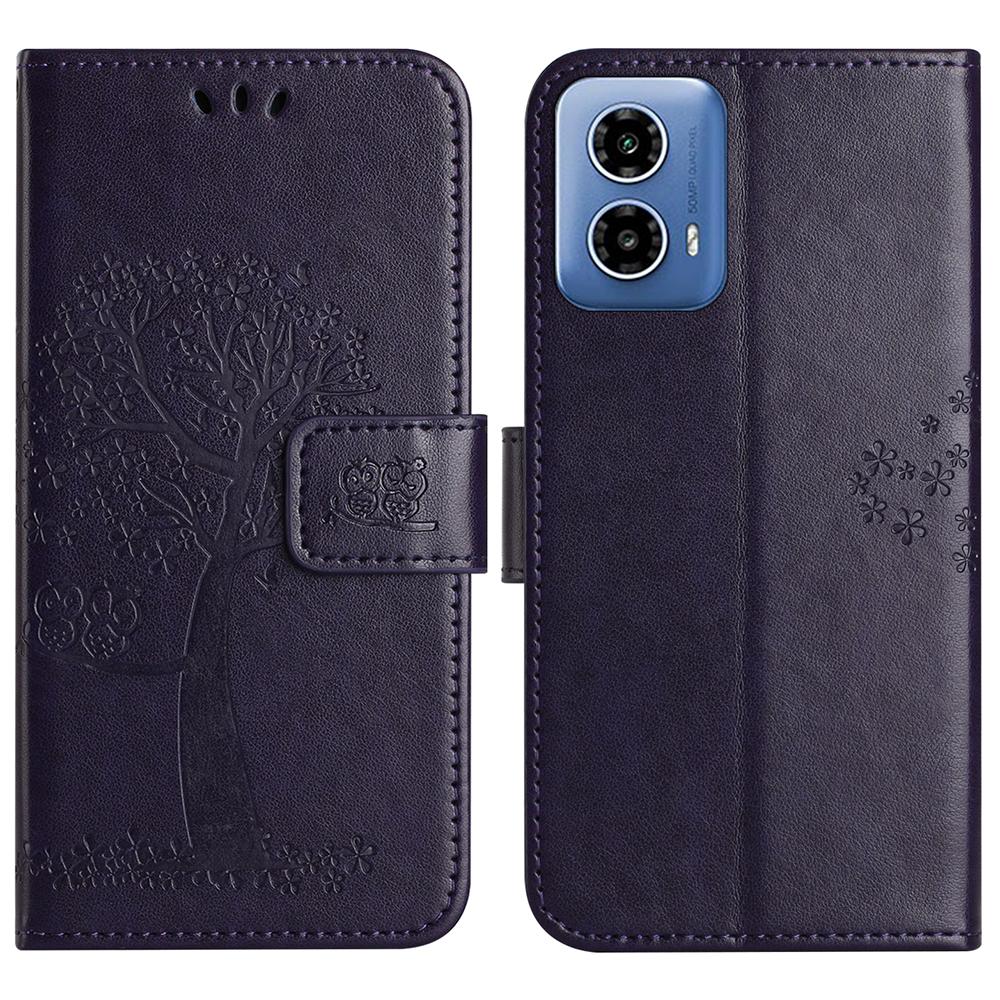For Motorola Moto G35 5G Case PU Leather Owl Tree Imprinted Wallet Phone Cover