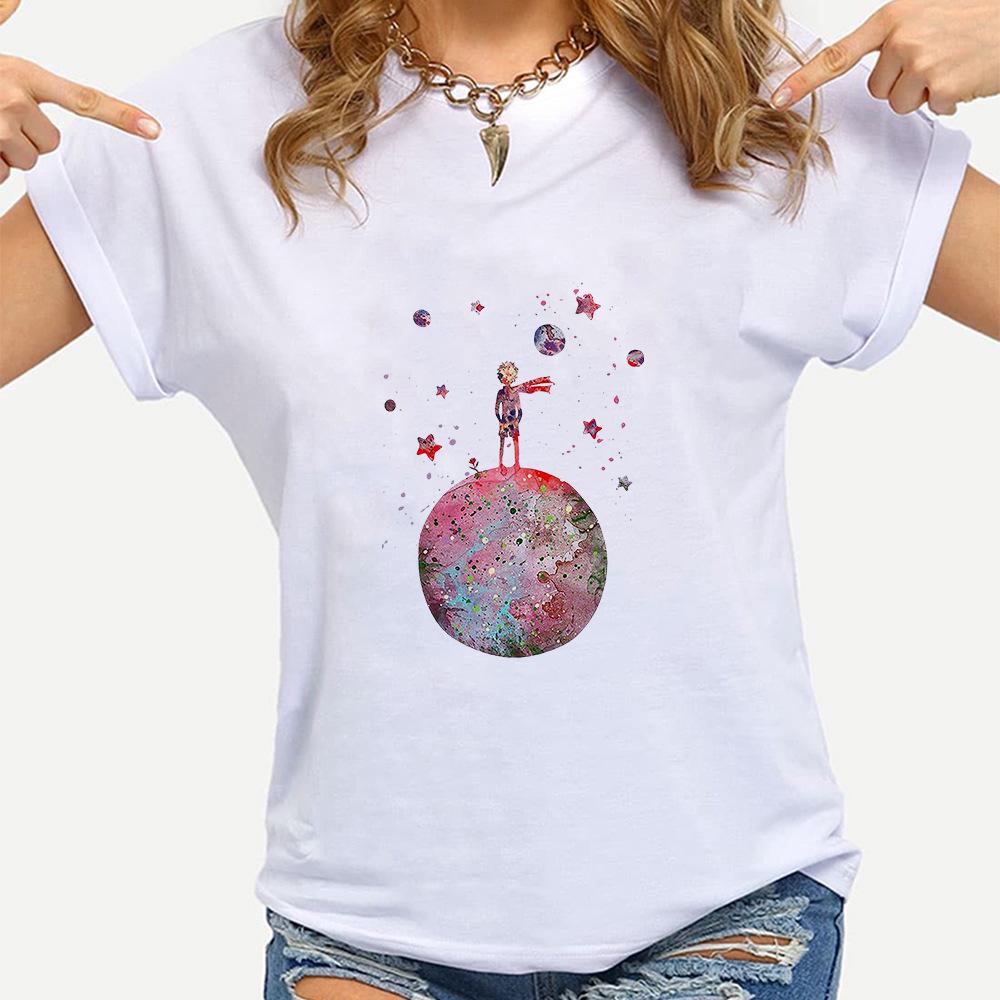 Little Prince White Print Women's Short Sleeve T-Shirt