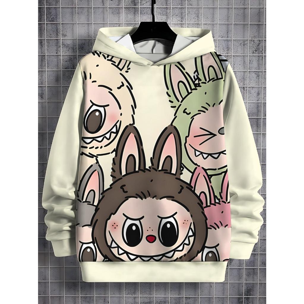 2025 Ny LABUBU Trykket Barnehettegenser Søt Tegneseriestil Jentehettegenser Sportsklær Mote Allsidig Topp