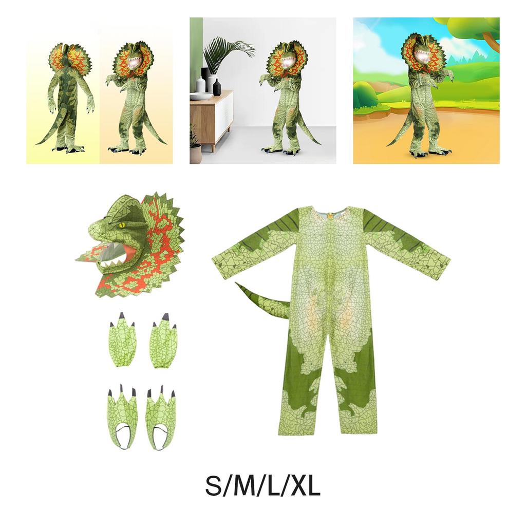 Dino Delight Costume - Kids' Green Jumpsuit for Cosplay and Halloween Fun