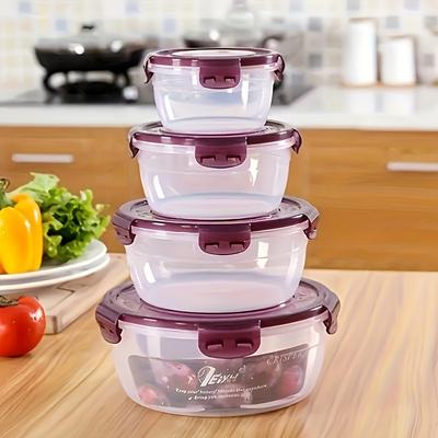 4pcs Purple and Green Transparent Food Storage Container for Kitchen Organization, Vegetable & Fruit Fresh-Keeping Boxes
