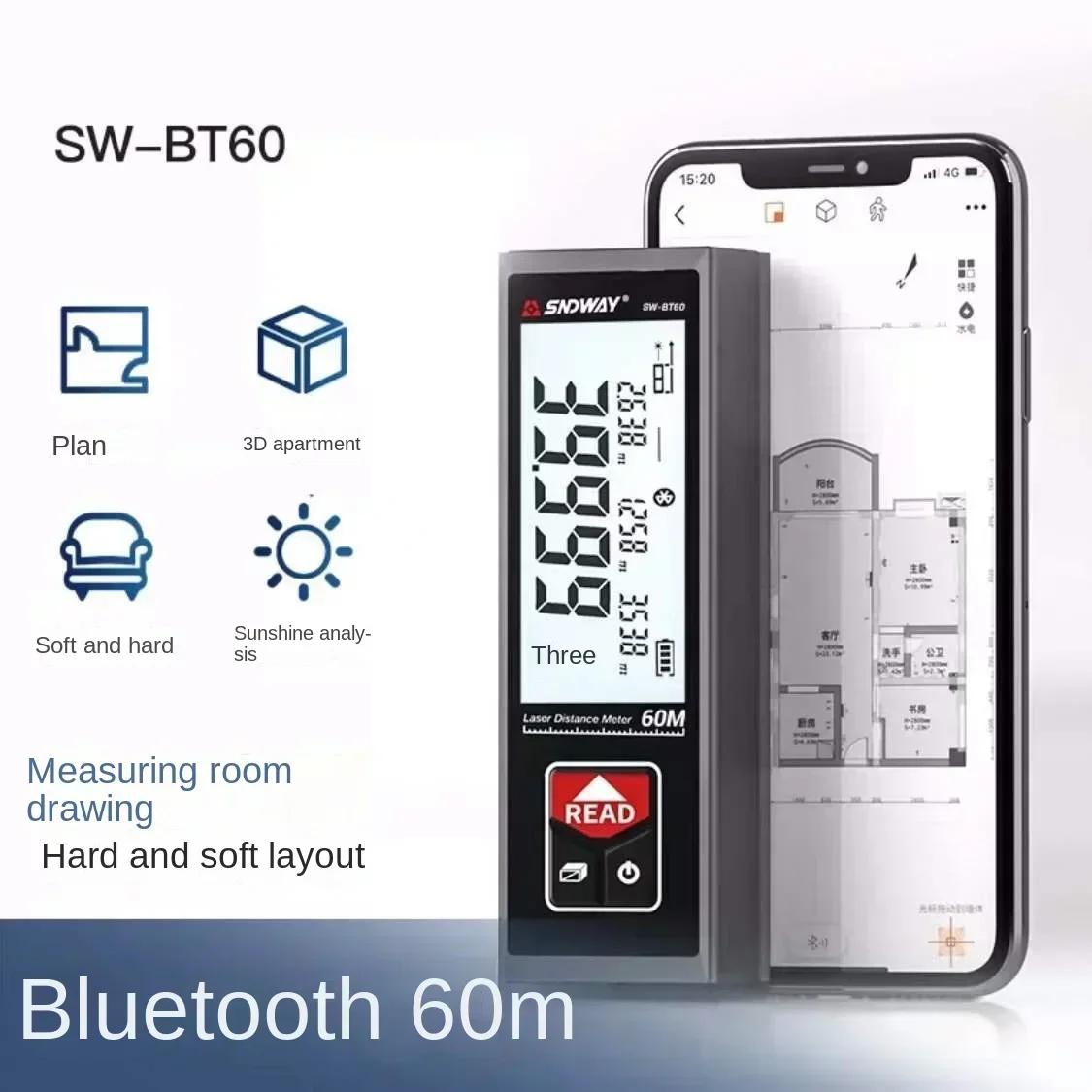 

SNDWAY mini electronic ruler SW-BT60 high-precision Bluetooth laser rangefinder infrared measuring ruler APP BT SW-BT60