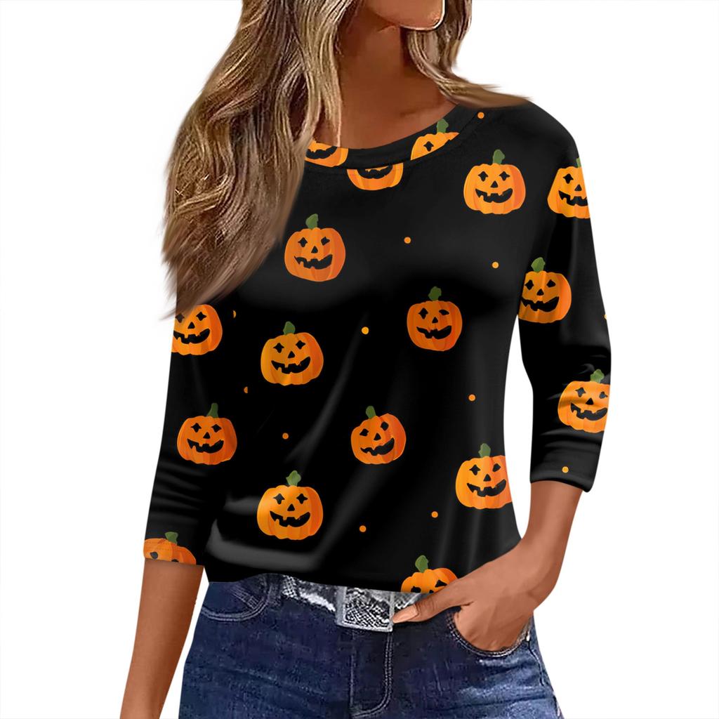 Women's O-neck 3/4 Sleeve  Printed Top