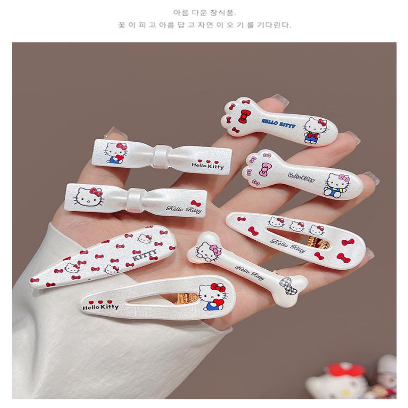 2/5 Peças Hellokitty Grampos de Cabelo Triangulares Ondulados Grampos de Cabelo Bico de Pato Acessórios de Cabelo Doce e Descolado Gato Prateado Kawaii