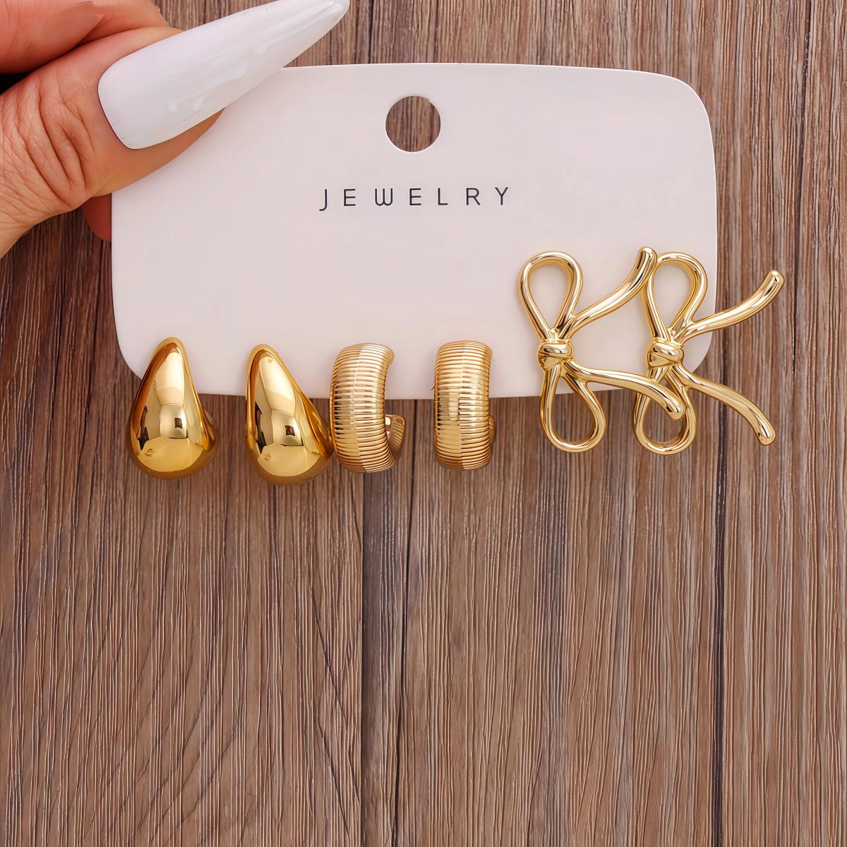Elegant Gold C-Shaped and Water Drop Earrings: European  American Style